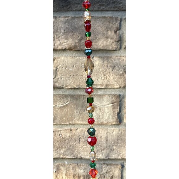 Beaded Christmas Suncatcher Red Green Gold Crystal Prism Hanging Patio Decor - Picture 6 of 10